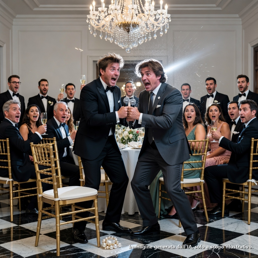 AL CENA DI MATRIMONIO DEL MIO FRATELLASTRO, HA PENSATO CHE SAREBBE STATO DIVERTENTE PRESENTARMI COSÌ: