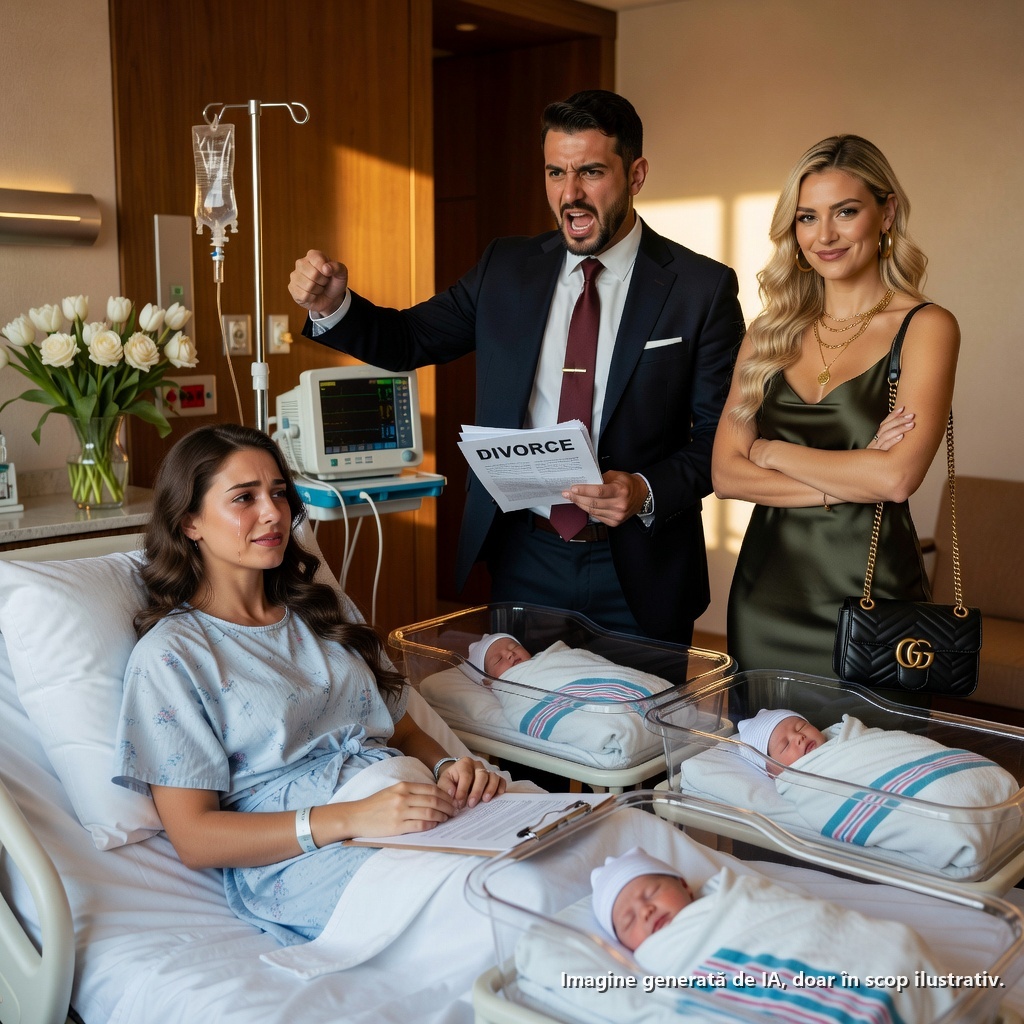 După ce am născut tripleții noștri, soțul meu a intrat în salonul meu de spital cu amanta lui lângă el — ținând mândru o geantă Birkin. A aruncat actele de divorț pe patul meu și a spus cu un rânjet crud: „Uită-te la tine. Nimeni nu te-ar mai vrea acum.”
